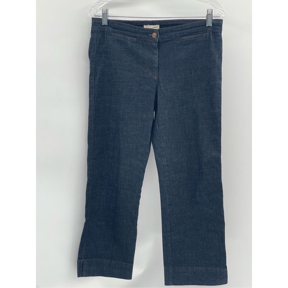 Eileen Fisher Cropped Denim Pants Jeans Women XS Blue Dark‎ Wash Wide Leg Pedal